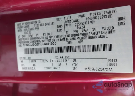 2018 Ford Escape Se from USA, damaged, VIN 1FMCU9GD1JUA81000